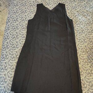 Coldwater Creek Black Crinkle Chiffon Lined and Trim Shift Dress/Size: PM10-12